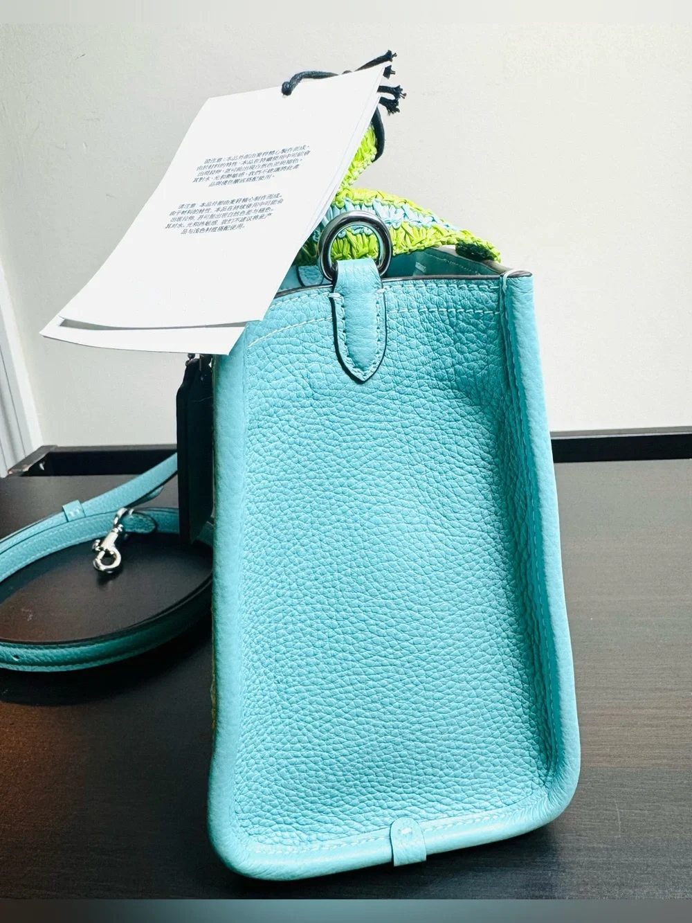 Coach Smith Tote Bag 24 Light Turquoise  straw webbing New NWT